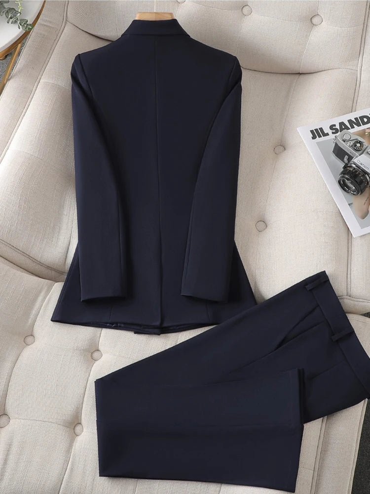 Yitimuceng Women Slim Fit Double breasted Top and Pants Set Elegant Office Set Fashion Coat 2 piece Set