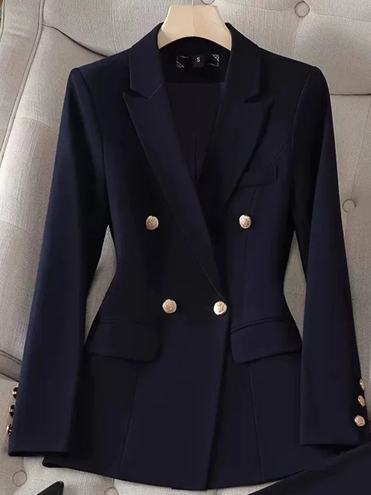 Yitimuceng Women Slim Fit Double breasted Top and Pants Set Elegant Office Set Fashion Coat 2 piece Set
