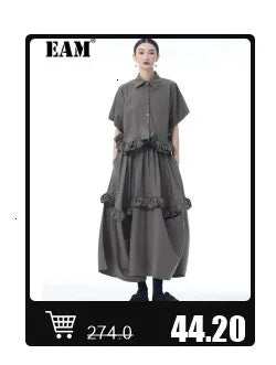 EAM White Ankle Length Woolen Coat New Lapel Long Sleeve Double Breasted Women Jacket Fashion Autumn Winter Tide 2025 31A0988