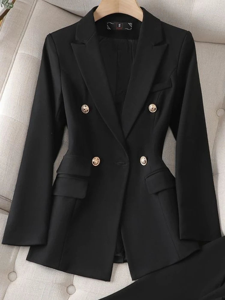 Yitimuceng Women Slim Fit Double breasted Top and Pants Set Elegant Office Set Fashion Coat 2 piece Set
