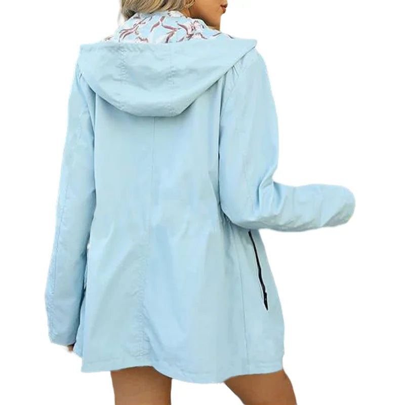 Women's Autumn Hooded Jacket Reversible Printed Casual Coat with Pockets Multicolour Streetwear S-2XL Matching Clothing