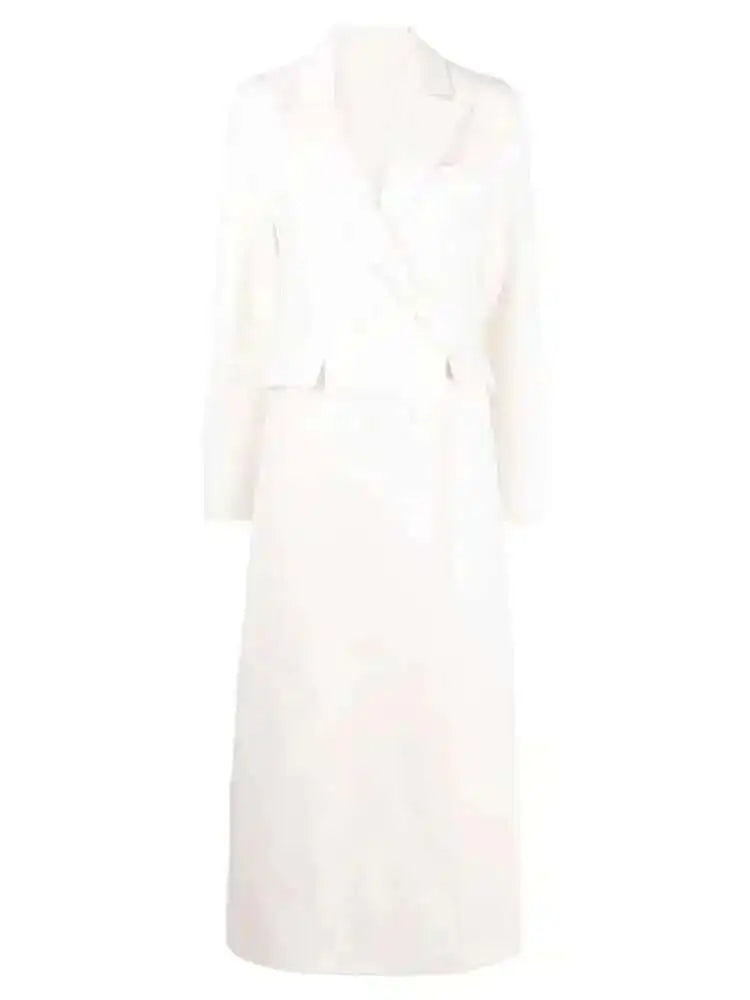 EAM White Ankle Length Woolen Coat New Lapel Long Sleeve Double Breasted Women Jacket Fashion Autumn Winter Tide 2025 31A0988