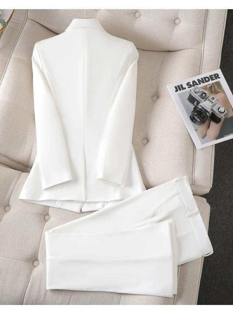 Yitimuceng Women Slim Fit Double breasted Top and Pants Set Elegant Office Set Fashion Coat 2 piece Set