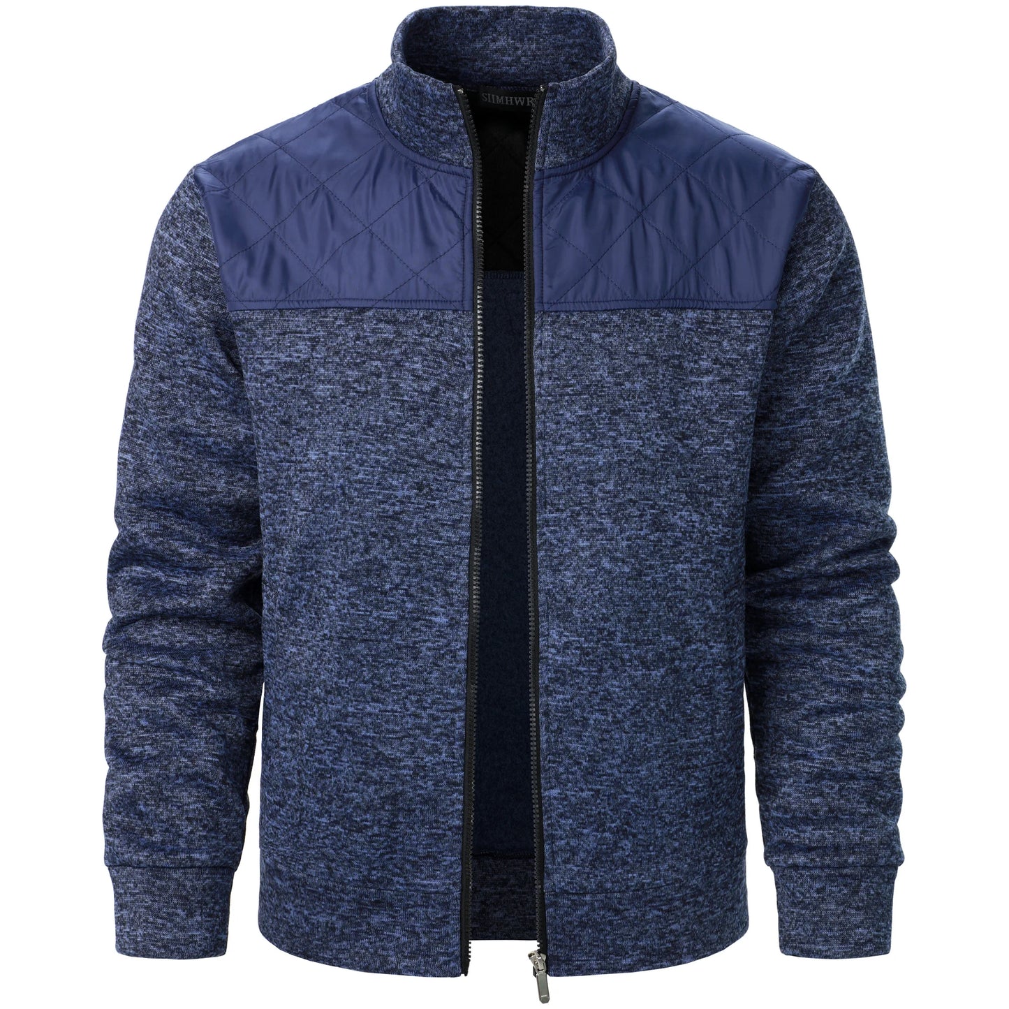 Autumn/winter men's stand-up collar striped check zipper sweater coat with color