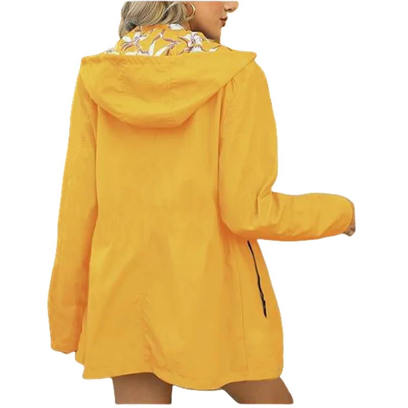 Women's Autumn Hooded Jacket Reversible Printed Casual Coat with Pockets Multicolour Streetwear S-2XL Matching Clothing