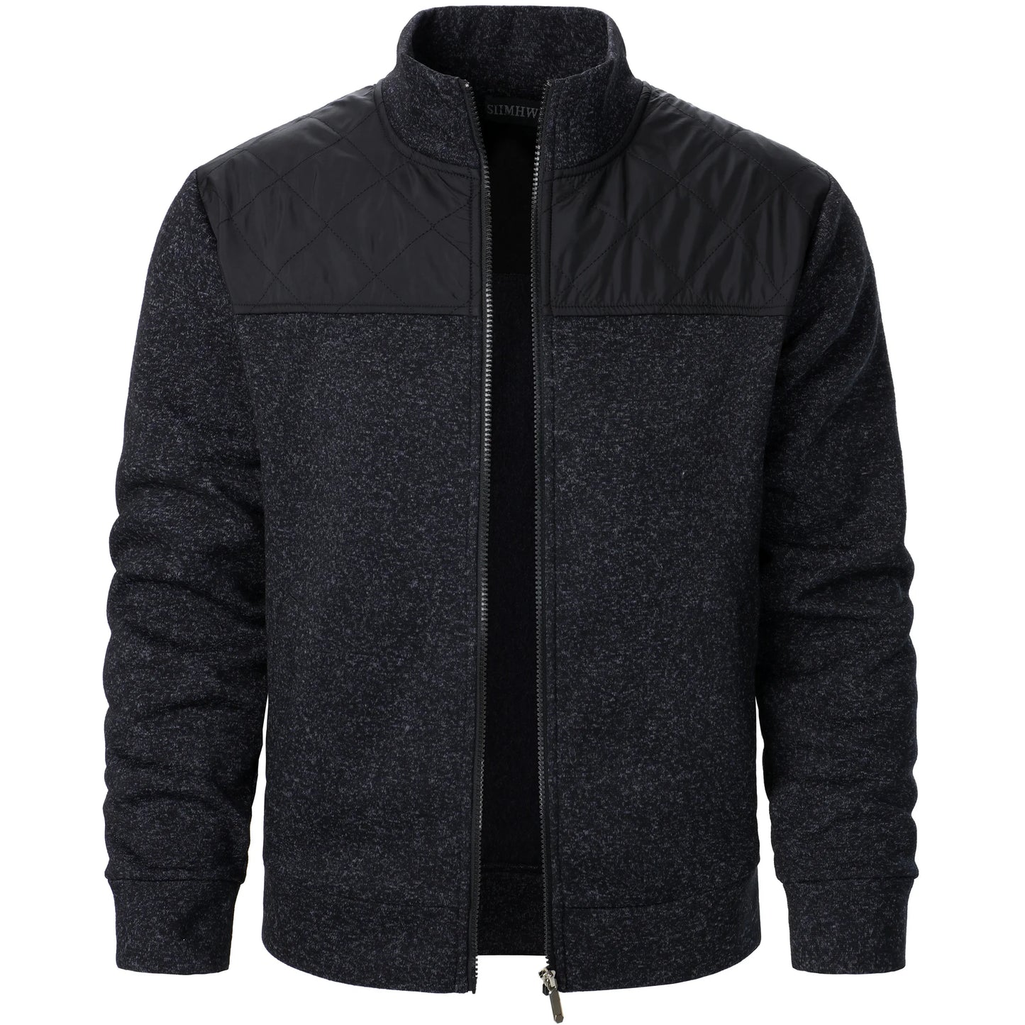 Autumn/winter men's stand-up collar striped check zipper sweater coat with color
