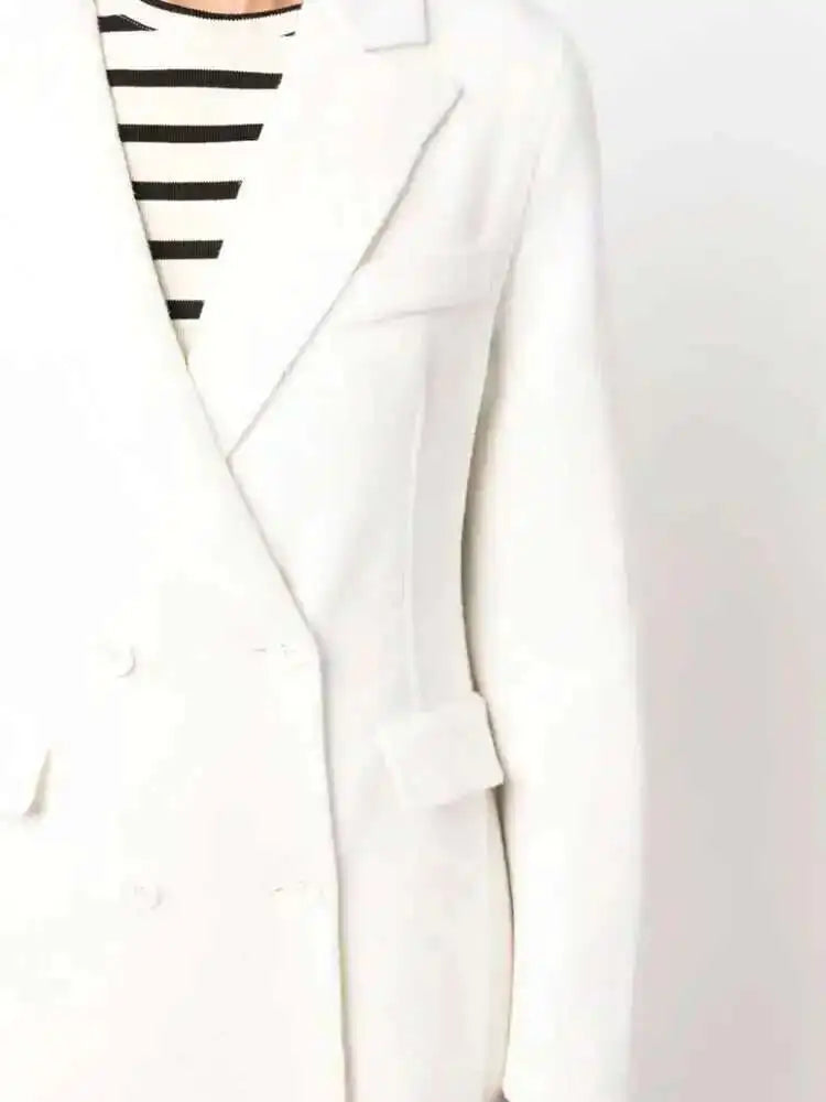 EAM White Ankle Length Woolen Coat New Lapel Long Sleeve Double Breasted Women Jacket Fashion Autumn Winter Tide 2025 31A0988