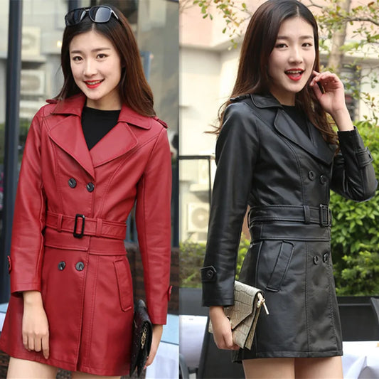 2023 fall top Compound lambskin leather moto jacket Detachable women clothing  trench Long faux fur coat streetwear detachable