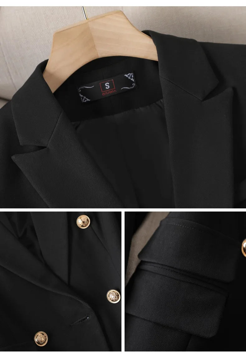 Yitimuceng Women Slim Fit Double breasted Top and Pants Set Elegant Office Set Fashion Coat 2 piece Set