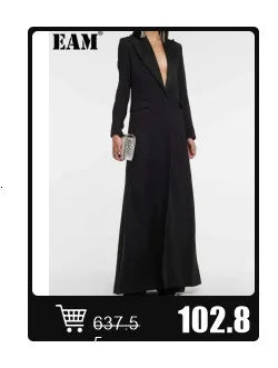 EAM White Ankle Length Woolen Coat New Lapel Long Sleeve Double Breasted Women Jacket Fashion Autumn Winter Tide 2025 31A0988