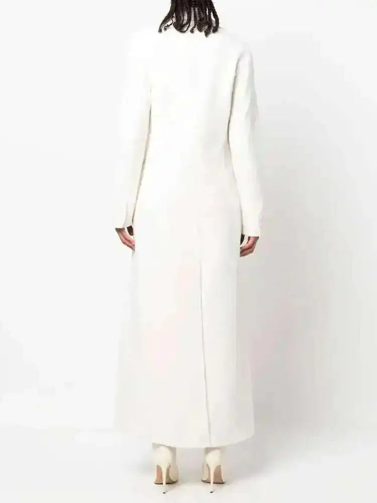 EAM White Ankle Length Woolen Coat New Lapel Long Sleeve Double Breasted Women Jacket Fashion Autumn Winter Tide 2025 31A0988