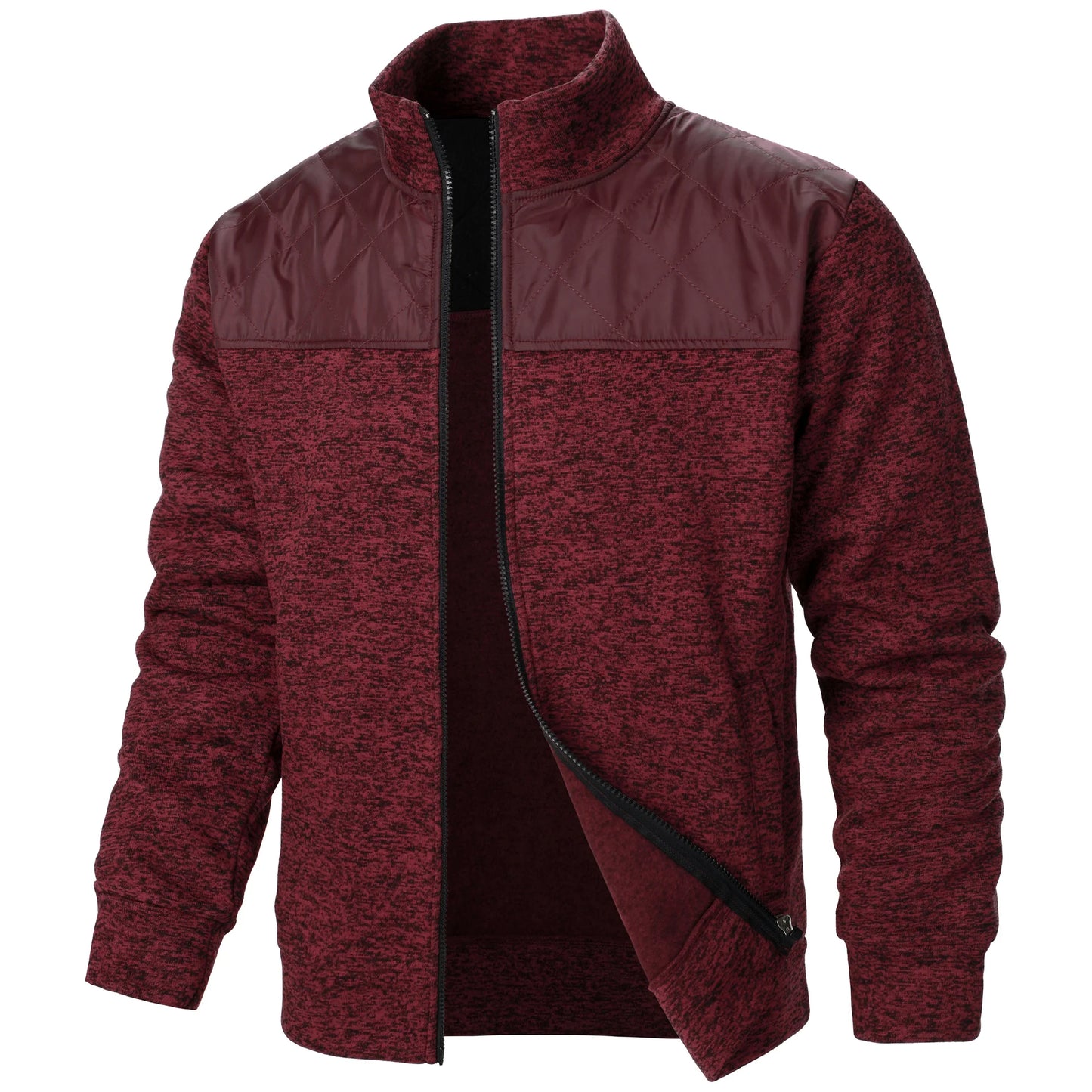 Autumn/winter men's stand-up collar striped check zipper sweater coat with color