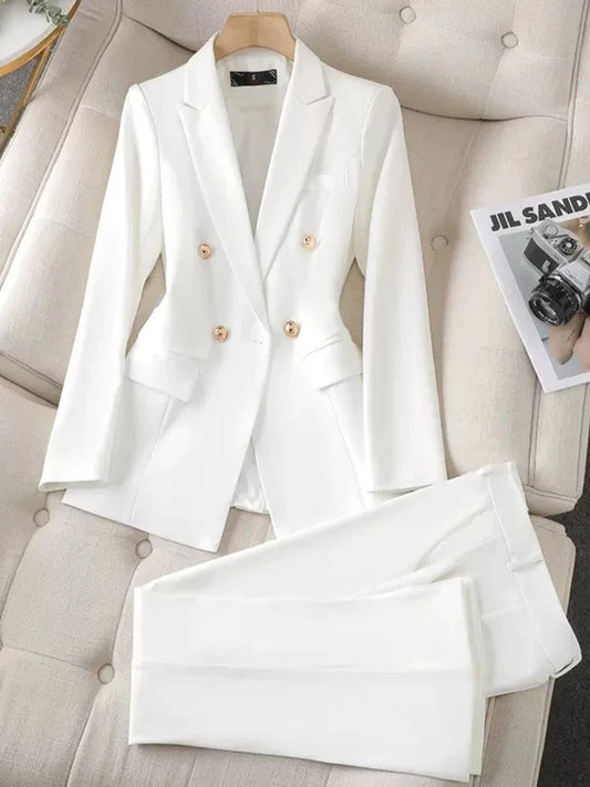 Yitimuceng Women Slim Fit Double breasted Top and Pants Set Elegant Office Set Fashion Coat 2 piece Set