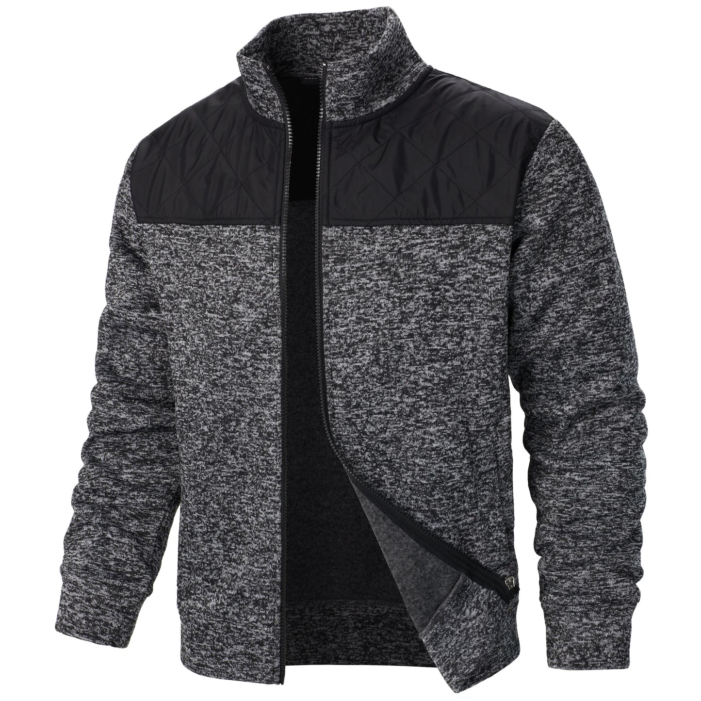 Autumn/winter men's stand-up collar striped check zipper sweater coat with color