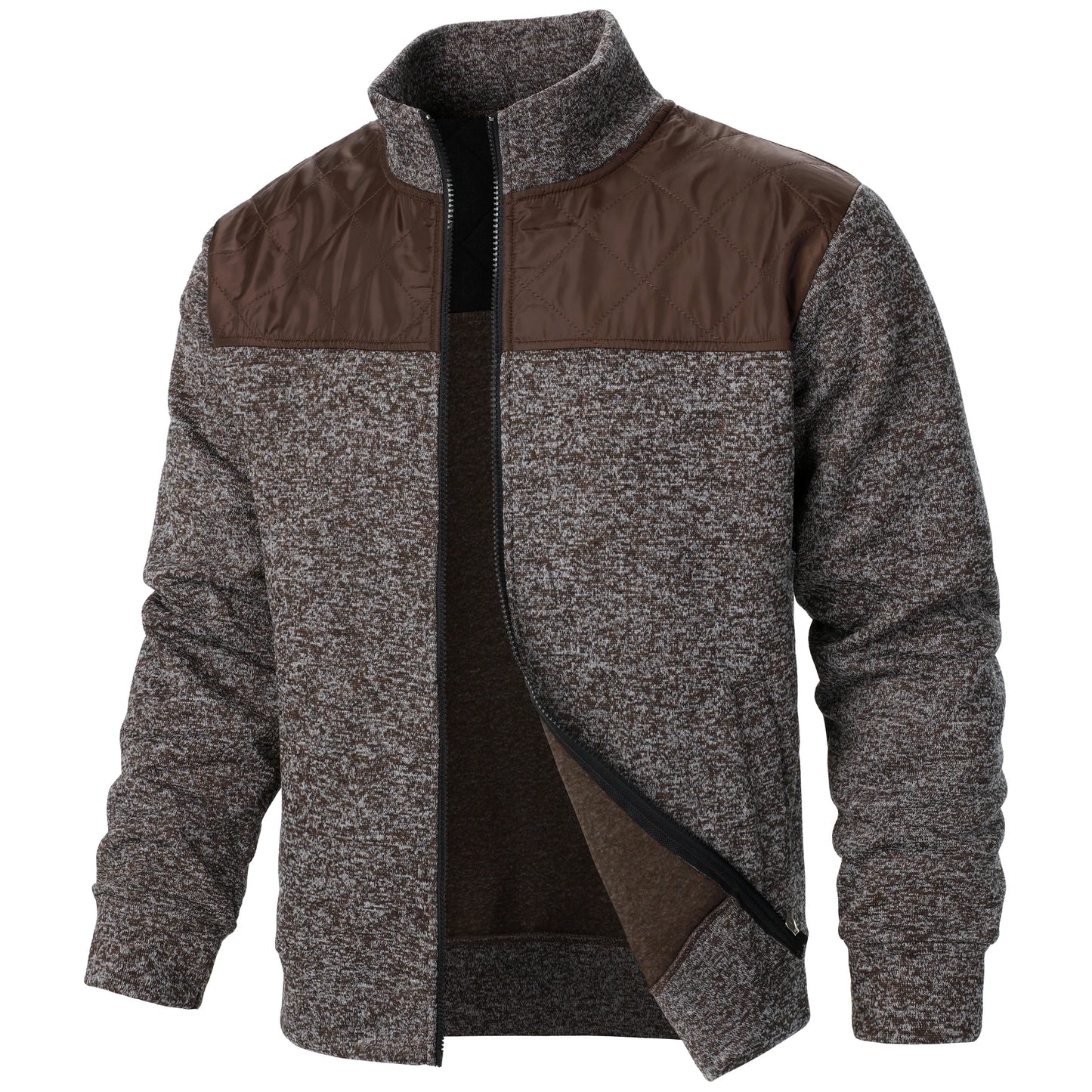 Autumn/winter men's stand-up collar striped check zipper sweater coat with color