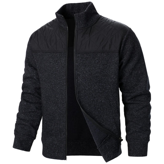 Autumn/winter men's stand-up collar striped check zipper sweater coat with color