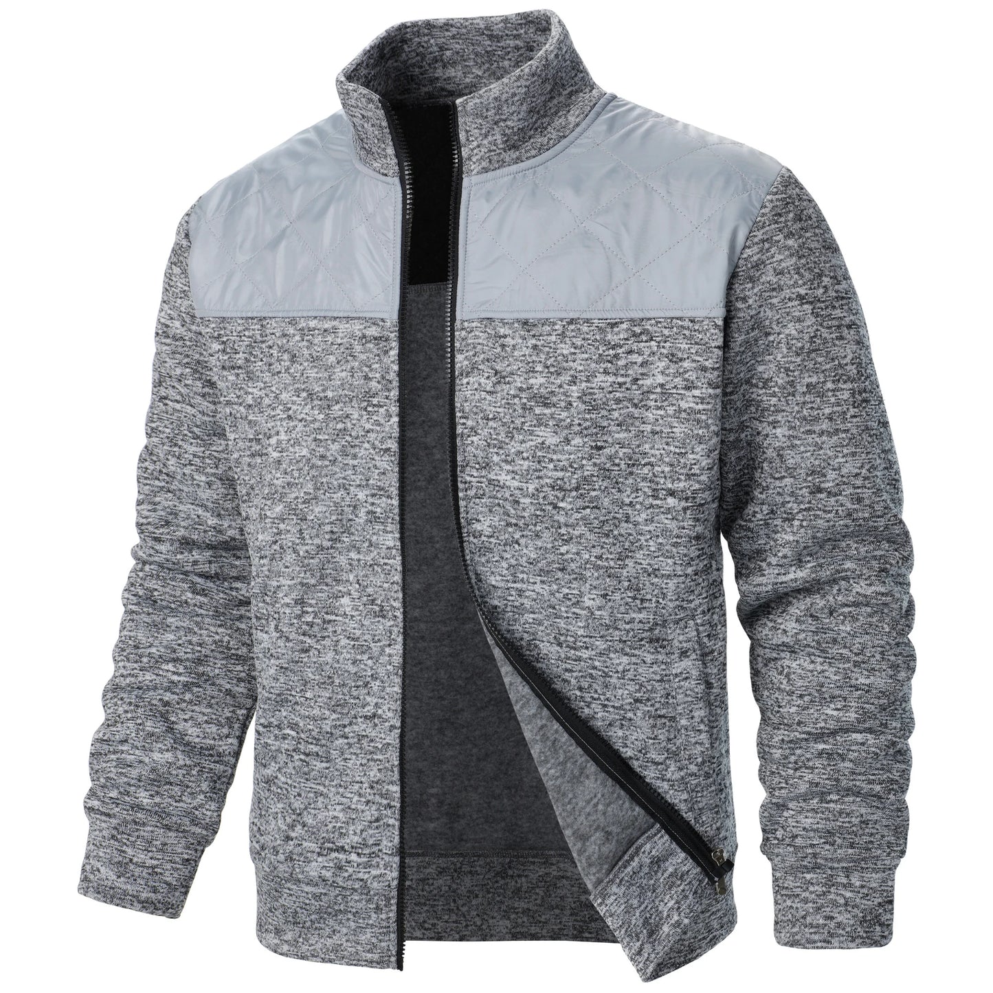 Autumn/winter men's stand-up collar striped check zipper sweater coat with color
