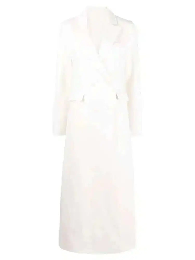 EAM White Ankle Length Woolen Coat New Lapel Long Sleeve Double Breasted Women Jacket Fashion Autumn Winter Tide 2025 31A0988