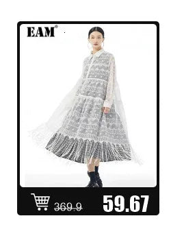 EAM White Ankle Length Woolen Coat New Lapel Long Sleeve Double Breasted Women Jacket Fashion Autumn Winter Tide 2025 31A0988