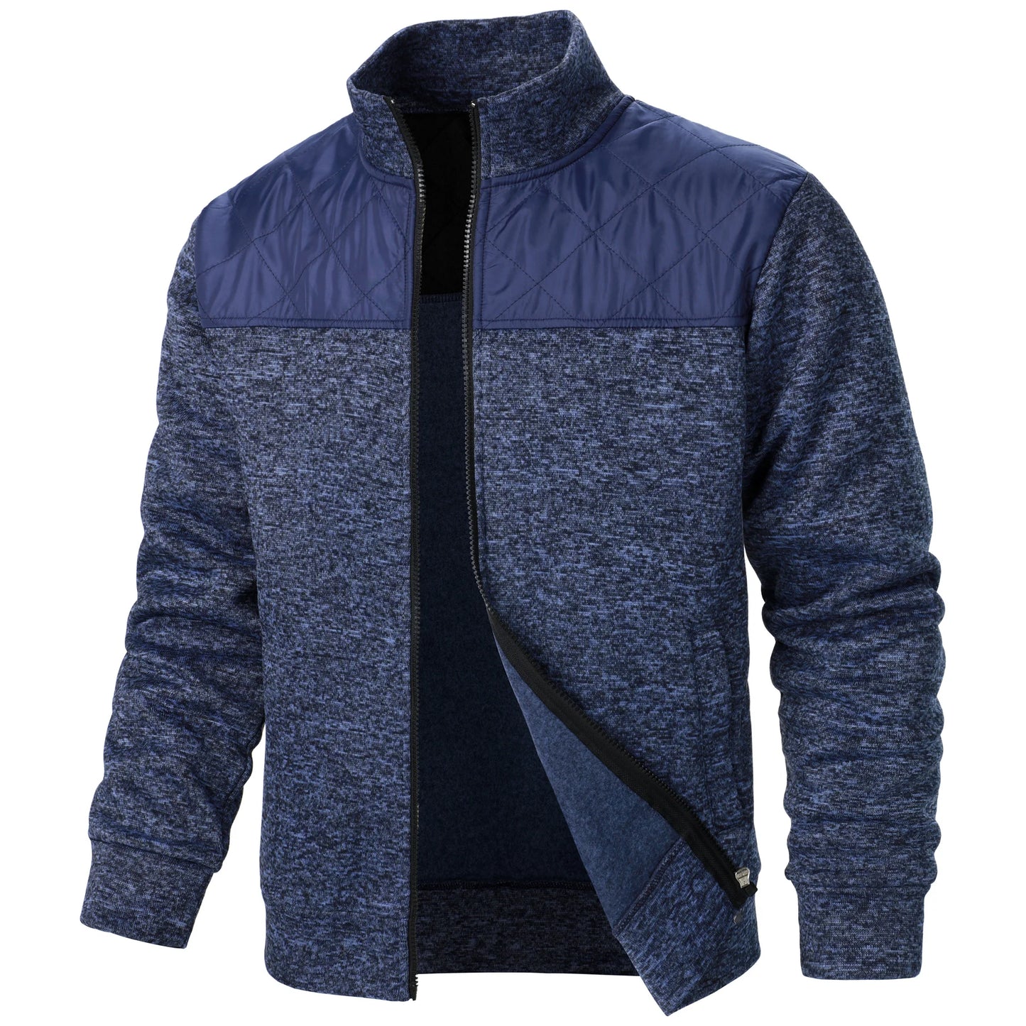 Autumn/winter men's stand-up collar striped check zipper sweater coat with color